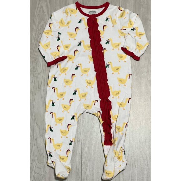 Mud Pie Christmas farm duck silly goose ruffle footed sleeper 0-3m NWOT mistleto - Picture 1 of 3
